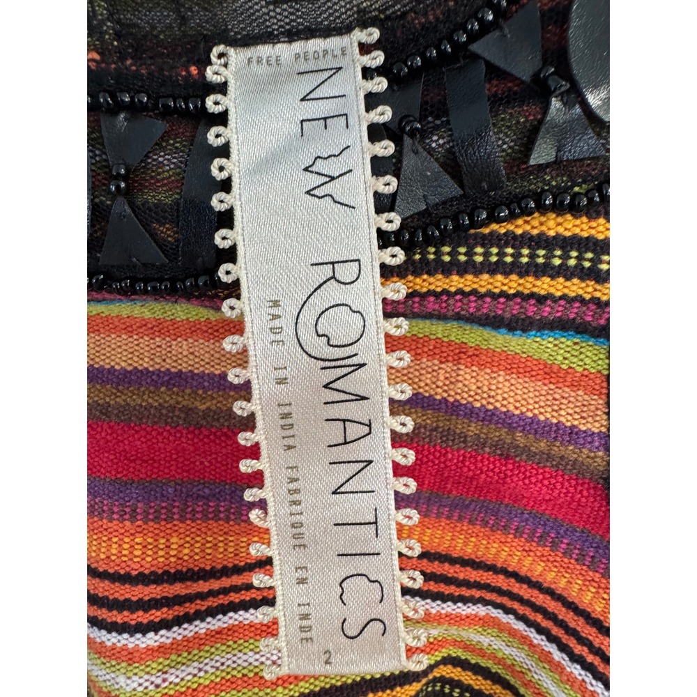 Free People New Romantics Striped Mini Dress 2 Beaded Trim Multicolor Boho - Picture 3 of 8